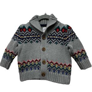 Baby Gap cardigan button-down cardigan knit sweater, gray, cotton, 6-12 months